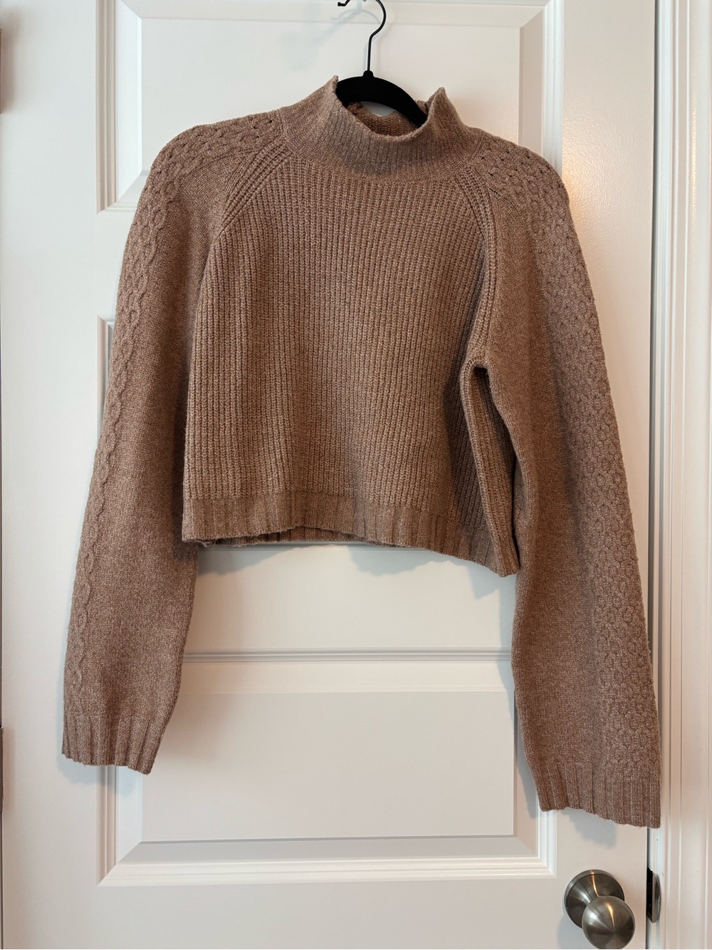 Wild Fable Cropped Mock Neck Cable Sleeve Sweater Tan S